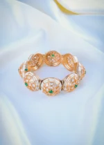 Uncut Polki Green Openable Single Kada (Yellow Gold) BRA001057 - Image 2