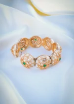 Uncut Polki Green Openable Single Kada (Yellow Gold) BRA001057 - Image 3