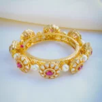 Uncut Polki & Pearl Openable Pacheli Bangle (Yellow Gold) BRA001060