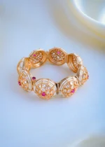 Uncut Polki Red Openable Single Kada (Yellow Gold) BRA001058 - Image 2