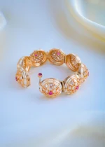 Uncut Polki Red Openable Single Kada (Yellow Gold) BRA001058 - Image 3