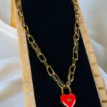 Valentino Heart Lock Openable Charm Necklace (Antique Gold) NEC001335