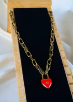 Valentino Heart Lock Openable Charm Necklace (Antique Gold) NEC001335