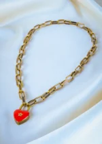 Valentino Heart Lock Openable Charm Necklace (Antique Gold) NEC001335 - Image 2