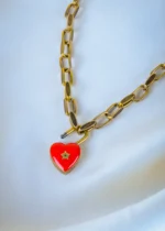 Valentino Heart Lock Openable Charm Necklace (Antique Gold) NEC001335 - Image 3