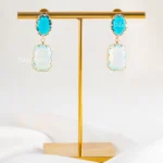 Vibrant Dual-Tone Gemstone Drop Earrings (Yellow Gold) EAR002467