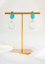 Vibrant Dual-Tone Gemstone Drop Earrings (Yellow Gold) EAR002467