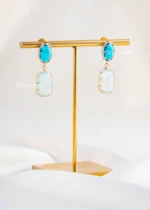 Vibrant Dual-Tone Gemstone Drop Earrings (Yellow Gold) EAR002467 - Image 3