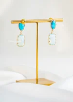 Vibrant Dual-Tone Gemstone Drop Earrings (Yellow Gold) EAR002467 - Image 4