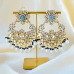 Victorian Pearl Blue Sapphire Kundan Polki Chandbali Earrings (Victorian Finish) EAR001552