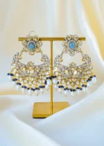 Victorian Pearl Blue Sapphire Kundan Polki Chandbali Earrings (Victorian Finish) EAR001552