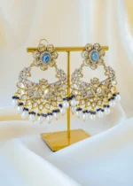 Victorian Pearl Blue Sapphire Kundan Polki Chandbali Earrings (Victorian Finish) EAR001552 - Image 2