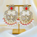 Victorian Pearl Ruby Kundan Polki Chandbali Earrings (Victorian Finish) EAR001551