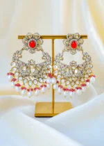 Victorian Pearl Ruby Kundan Polki Chandbali Earrings (Victorian Finish) EAR001551