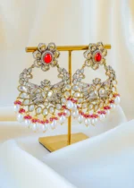 Victorian Pearl Ruby Kundan Polki Chandbali Earrings (Victorian Finish) EAR001551 - Image 2