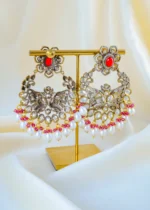 Victorian Pearl Ruby Kundan Polki Chandbali Earrings (Victorian Finish) EAR001551 - Image 3