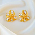Vintage Bloom Kundan Polki Earrings (Antique Gold) EAR001539