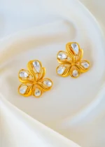 Vintage Bloom Kundan Polki Earrings (Antique Gold) EAR001539 - Image 2