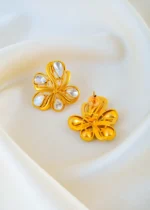 Vintage Bloom Kundan Polki Earrings (Antique Gold) EAR001539 - Image 3