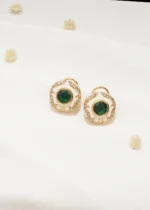 White Enamel Stud Earrings (Yellow Gold) EAR000546