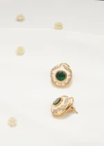 White Enamel Stud Earrings (Yellow Gold) EAR000546 - Image 3