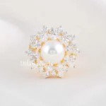 White Gold Plated Diamond, Pearls Ring- RING02765