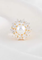 White Gold Plated Diamond, Pearls Ring- RING02765
