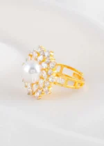 White Gold Plated Diamond, Pearls Ring- RING02765 - Image 2