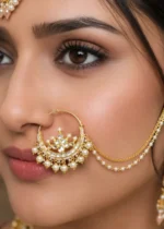 White Gold Plated Kundan Nath- NATH02819 - Image 4