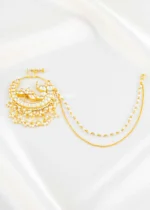 White Gold Plated Kundan Nath- NATH02820