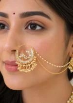 White Gold Plated Kundan Nath- NATH02820 - Image 4