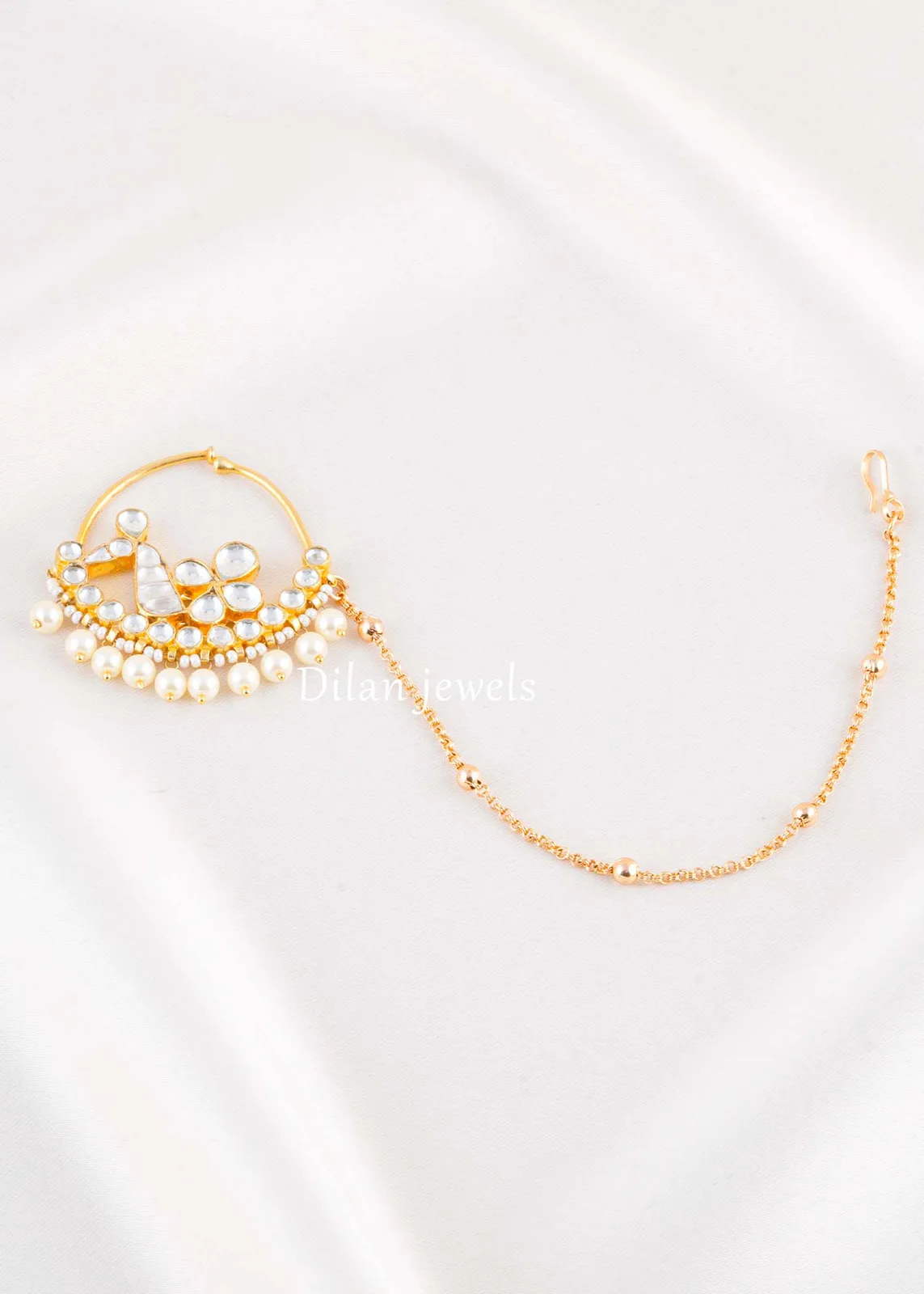 White-Gold-Plated-Kundan-Nath-NATH02821 White Gold Plated Kundan Nath- NATH02821 - Image 1