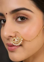 White Gold Plated Kundan Nath- NATH02821 - Image 4