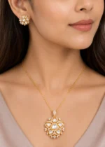 White Gold Plated Kundan Pendant Set- PSET02745 - Image 4