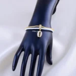White Luxe Dangle Bracelet (Yellow Gold) BRA002206