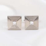 White Silver Plated Diamond Cufflinks- CUFF02785