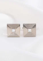 White Silver Plated Diamond Cufflinks- CUFF02785