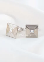 White Silver Plated Diamond Cufflinks- CUFF02785 - Image 2