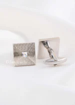 White Silver Plated Diamond Cufflinks- CUFF02785 - Image 3