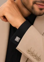 White Silver Plated Diamond Cufflinks- CUFF02785 - Image 4
