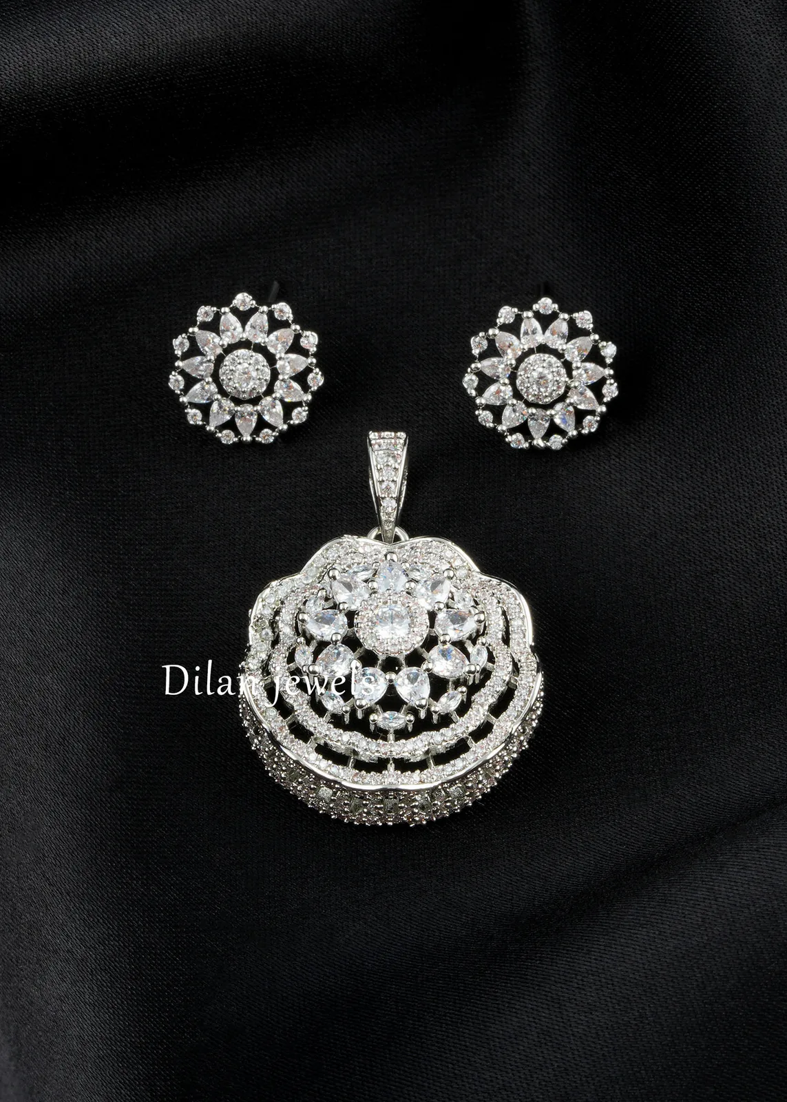 White-Silver-Plated-Diamond-Pendant-Set-PSET02746 White Silver Plated Diamond Pendant Set- PSET02746 - Image 1