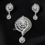 White Silver Plated Diamond Pendant Set- PSET02747