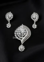 White Silver Plated Diamond Pendant Set- PSET02747