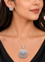 White Silver Plated Diamond Pendant Set- PSET02746 - Image 4
