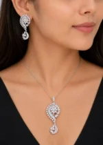 White Silver Plated Diamond Pendant Set- PSET02747 - Image 4