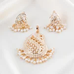 White Stone Filigree Pearl Chandeleir Pendant (Yellow Gold) PSET02477
