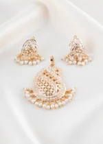 White Stone Filigree Pearl Chandeleir Pendant (Yellow Gold) PSET02477