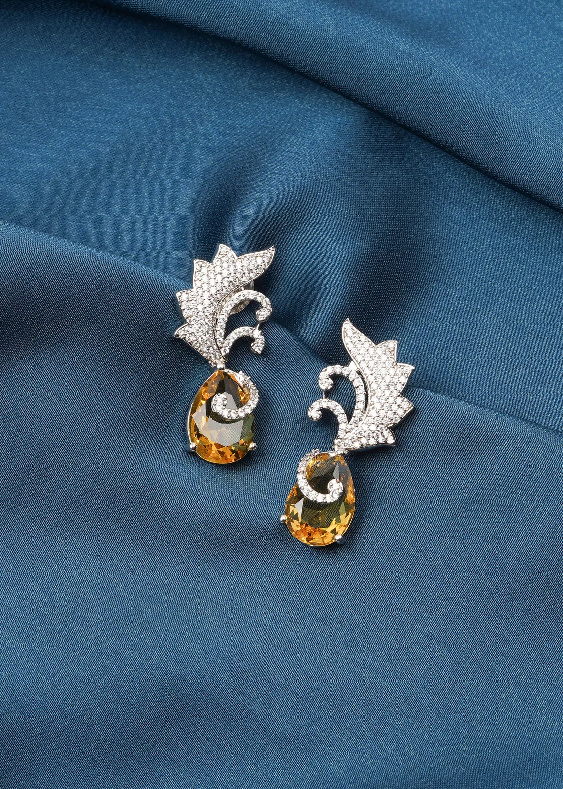 Yellow-Sapphire-Drop-Earrings-Silver-EAR000720a Yellow Sapphire Drop Earrings (Silver) EAR000720 - Image 1