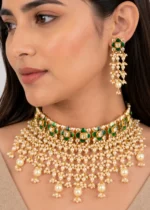 Zareen Pearl Drop Necklace Set (Yellow Gold) NEC002681 - Image 4