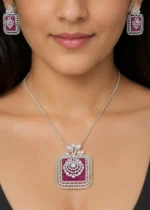 Zareen Square Pendant Set (Silver) PSET02660 - Image 4
